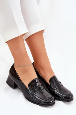 Hot Boto Lakierowane Czółenka Na Niskim Obcasie Czarne Selenith