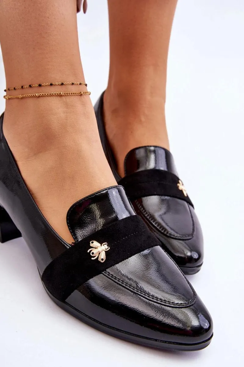 Czółenka Na Słupku|Czółenka Klasyczne>Buty damskie Vinceza Lakierowane Czółenka Na Niskim Obcasie Z Ozdobą Czarne Doria