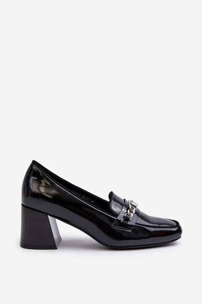 Czółenka Na Słupku|Czółenka Klasyczne>Buty damskie Vinceza Lakierowane Czółenka Na Niskim Obcasie Z Ozdobą Czarne Makki