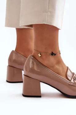 Online Lakierowane Czółenka Na Obcasie Beżowe Felicijana Damskie Czółenka Na Słupku|Czółenka Klasyczne