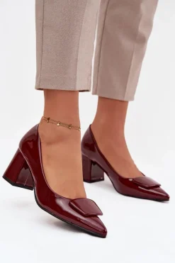 Czółenka Na Słupku|Czółenka Klasyczne>Boto Lakierowane Czółenka Na Słupku Z Ozdobą Bordowe Isoline Czerwony