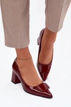 Czółenka Na Słupku|Czółenka Klasyczne>Boto Lakierowane Czółenka Na Słupku Z Ozdobą Bordowe Isoline Czerwony