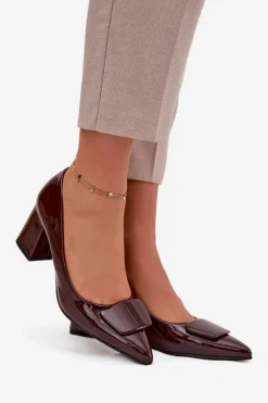 Sale Boto Lakierowane Czółenka Na Słupku Z Ozdobą Czekoladowe Isoline Brązowy