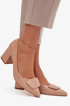 Clearance Lakierowane Czółenka Na Słupku Z Ozdobą Nude Isoline Damskie Czółenka Na Słupku|Czółenka Klasyczne