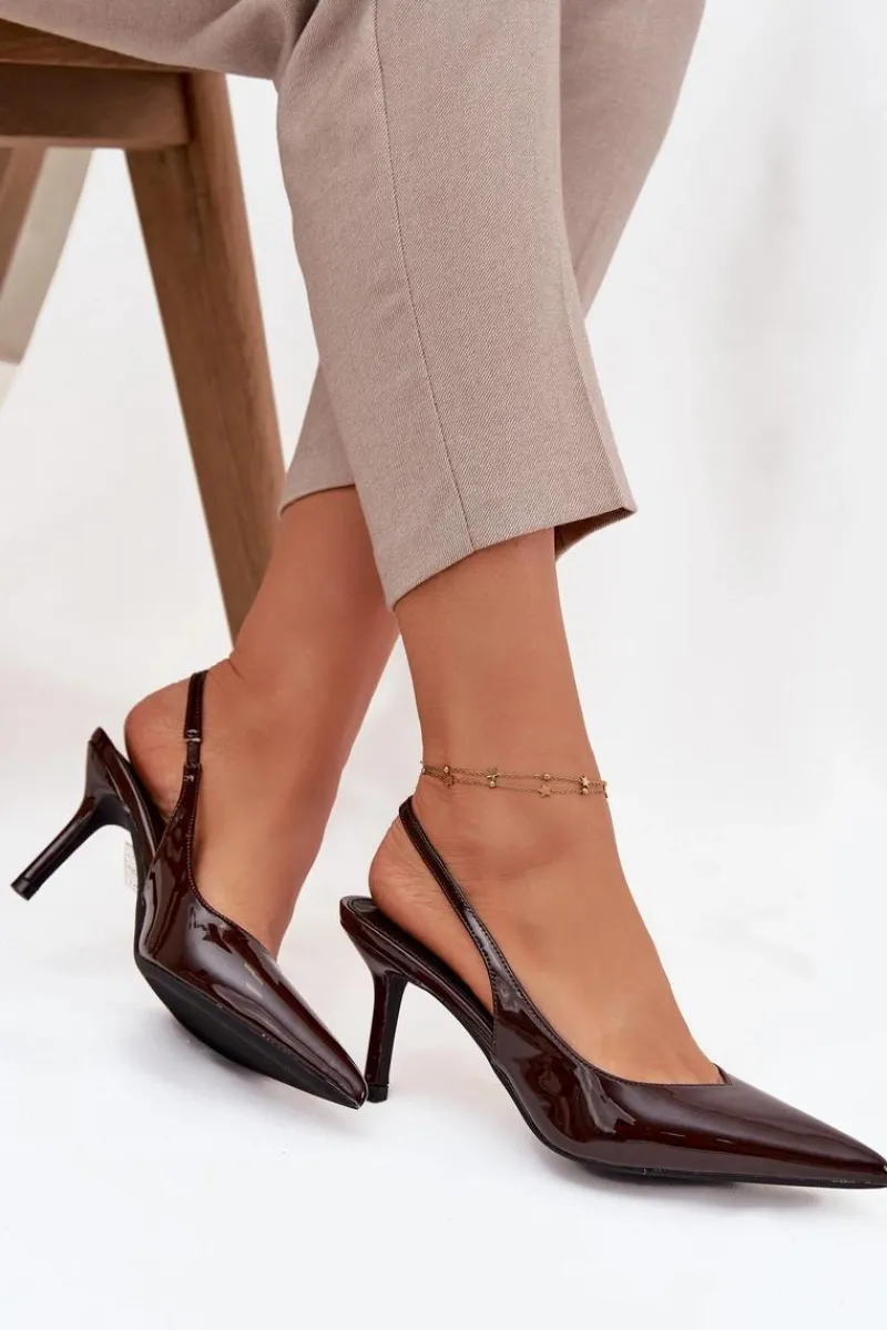 Szpilki Lakierowane|Czółenka Klasyczne>Boto Lakierowane Czółenka Na Szpilce Czekoladowe Phelia Brązowy