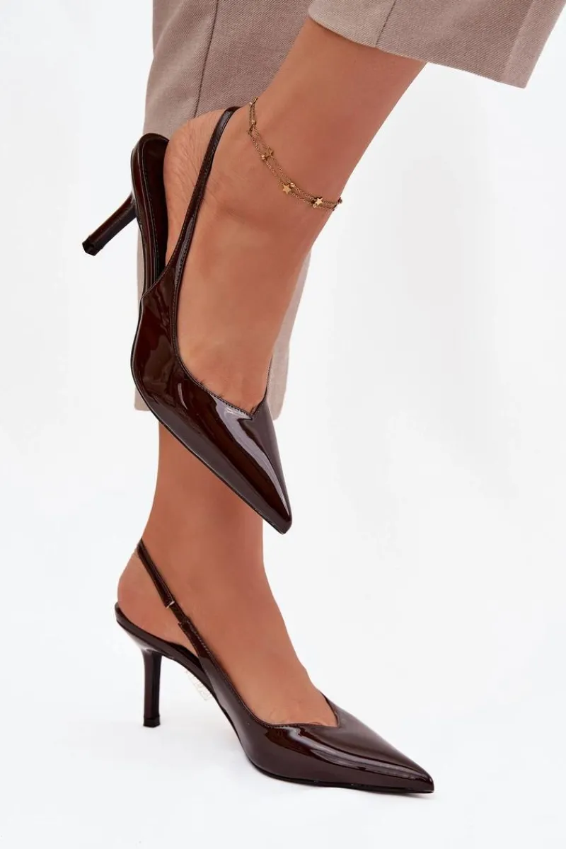 Szpilki Lakierowane|Czółenka Klasyczne>Boto Lakierowane Czółenka Na Szpilce Czekoladowe Phelia Brązowy