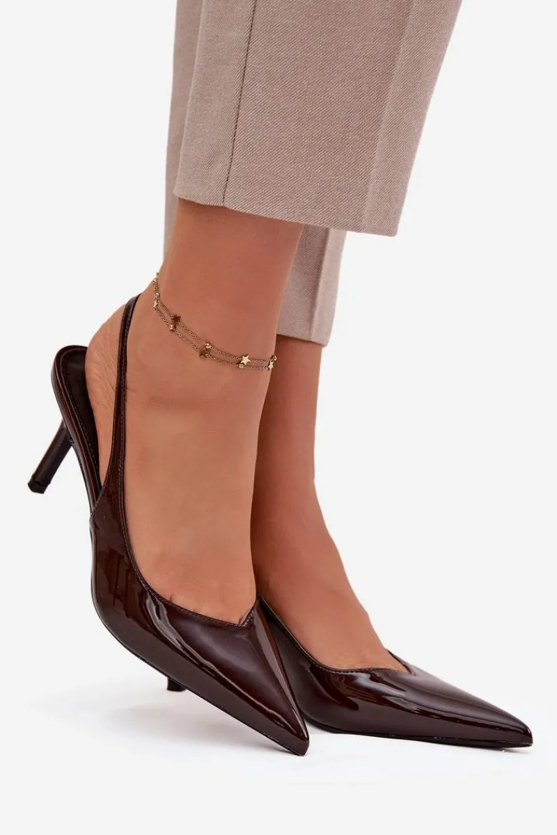 Szpilki Lakierowane|Czółenka Klasyczne>Boto Lakierowane Czółenka Na Szpilce Czekoladowe Phelia Brązowy