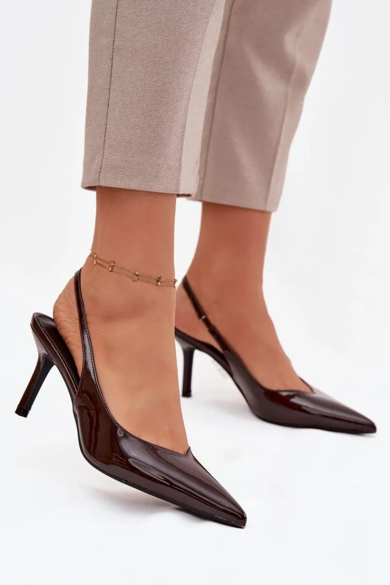 Szpilki Lakierowane|Czółenka Klasyczne>Boto Lakierowane Czółenka Na Szpilce Czekoladowe Phelia Brązowy