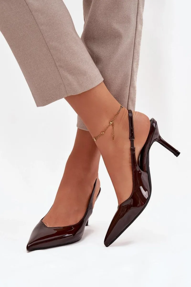Szpilki Lakierowane|Czółenka Klasyczne>Boto Lakierowane Czółenka Na Szpilce Czekoladowe Phelia Brązowy
