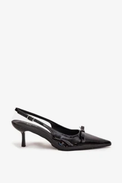 Szpilki Lakierowane|Czółenka Klasyczne></noscript>Boto Lakierowane Czółenka Na Szpilce Z Kokardką Czarne Olvena Czarny