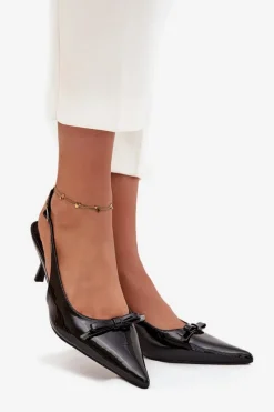 Szpilki Lakierowane|Czółenka Klasyczne></noscript>Boto Lakierowane Czółenka Na Szpilce Z Kokardką Czarne Olvena Czarny