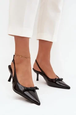 Szpilki Lakierowane|Czółenka Klasyczne></noscript>Boto Lakierowane Czółenka Na Szpilce Z Kokardką Czarne Olvena Czarny