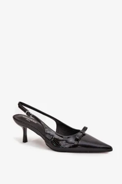 Szpilki Lakierowane|Czółenka Klasyczne></noscript>Boto Lakierowane Czółenka Na Szpilce Z Kokardką Czarne Olvena Czarny