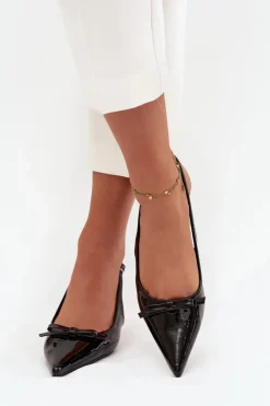 Szpilki Lakierowane|Czółenka Klasyczne></noscript>Boto Lakierowane Czółenka Na Szpilce Z Kokardką Czarne Olvena Czarny