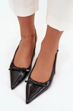 Szpilki Lakierowane|Czółenka Klasyczne></noscript>Boto Lakierowane Czółenka Na Szpilce Z Kokardką Czarne Olvena Czarny