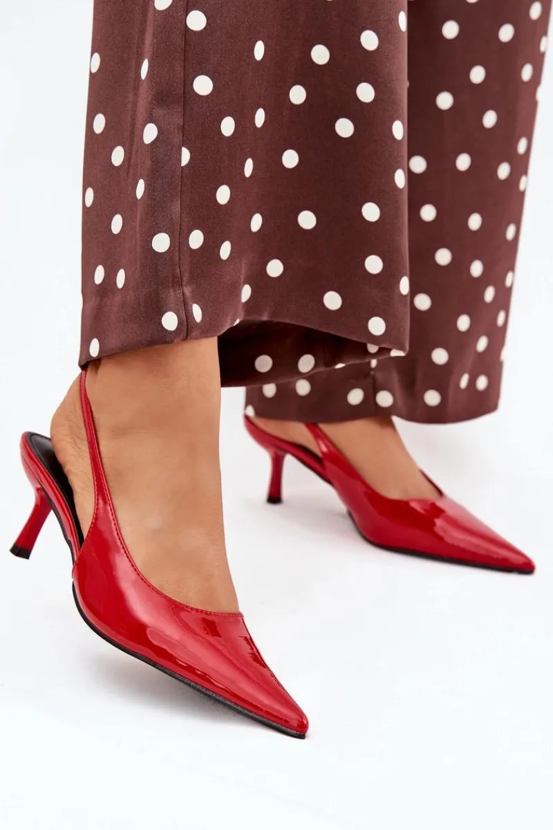 Szpilki Lakierowane|Czółenka Klasyczne>Boto Lakierowane Czółenka Na Szpilce Z Odkrytą Piętą Czerwone Talira Czerwony