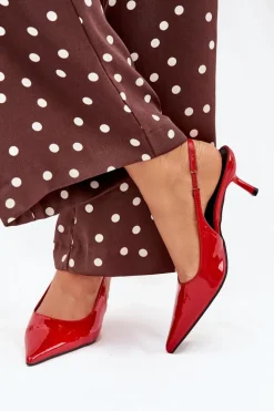 Szpilki Lakierowane|Czółenka Klasyczne>Boto Lakierowane Czółenka Na Szpilce Z Odkrytą Piętą Czerwone Talira Czerwony