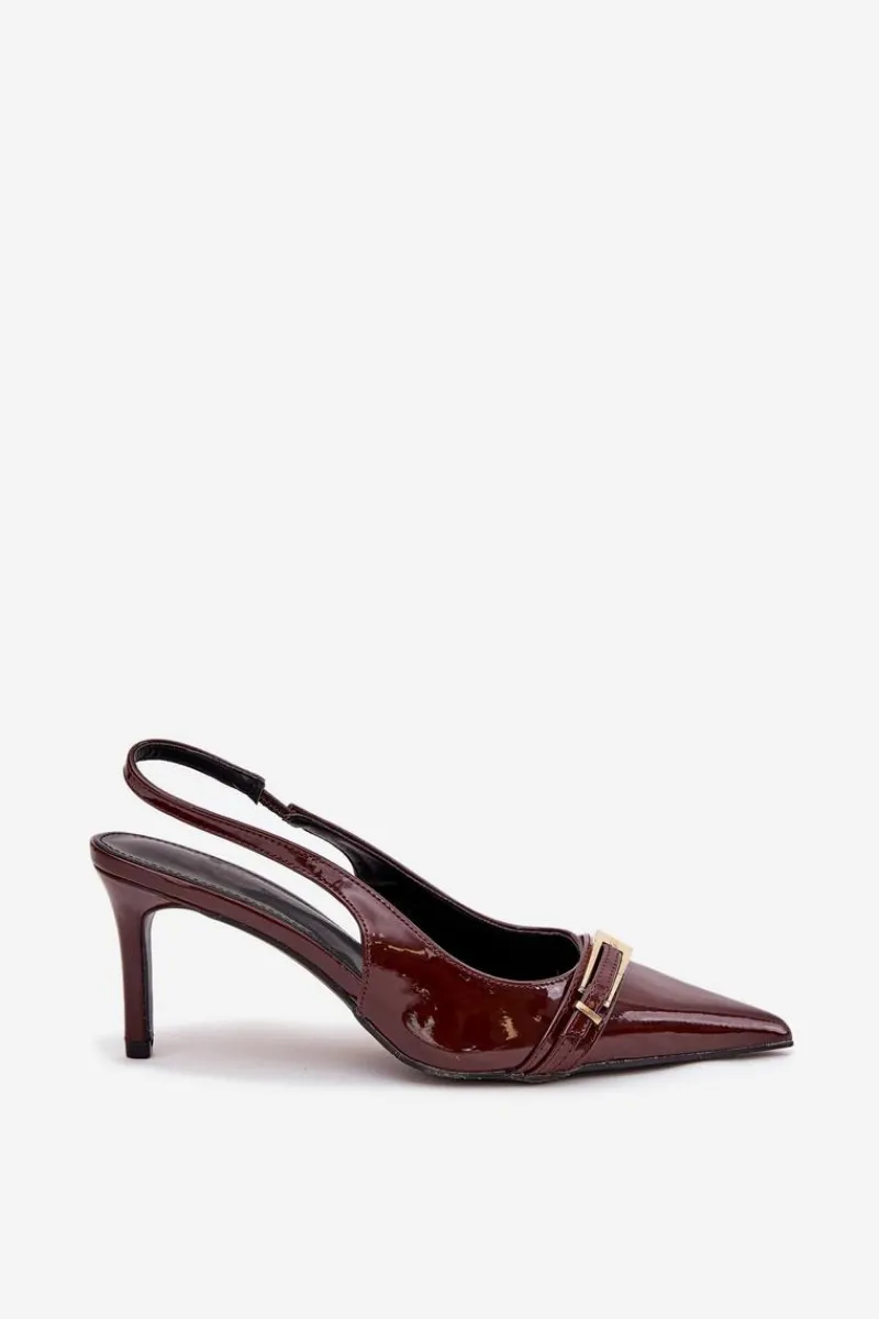 Sale Lakierowane Czółenka Na Szpilce Ze Złotą Klamrą Czekoladowe Vivae Damskie Szpilki Lakierowane|Czółenka Klasyczne