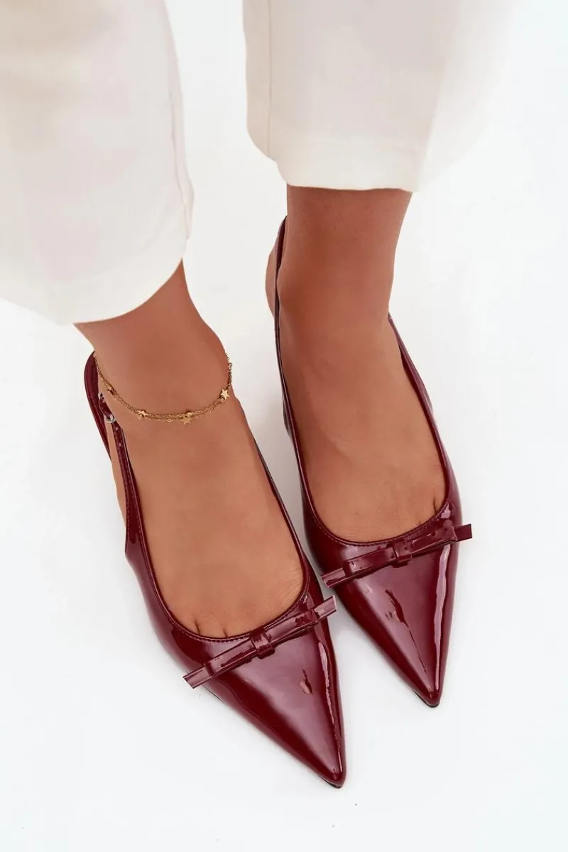 Discount Boto Lakierowane Czółenka Na Szpilce Z Kokardką Bordowe Olvena Czerwony