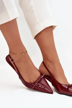 Discount Boto Lakierowane Czółenka Na Szpilce Z Kokardką Bordowe Olvena Czerwony