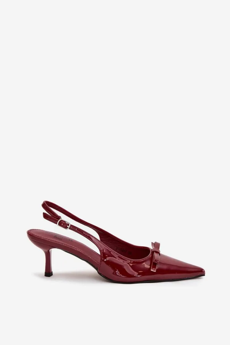Discount Boto Lakierowane Czółenka Na Szpilce Z Kokardką Bordowe Olvena Czerwony