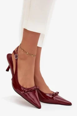 Discount Boto Lakierowane Czółenka Na Szpilce Z Kokardką Bordowe Olvena Czerwony