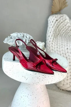 Discount Boto Lakierowane Czółenka Na Szpilce Z Kokardką Bordowe Olvena Czerwony
