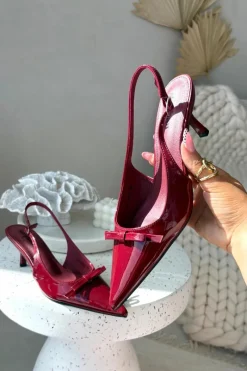 Discount Boto Lakierowane Czółenka Na Szpilce Z Kokardką Bordowe Olvena Czerwony