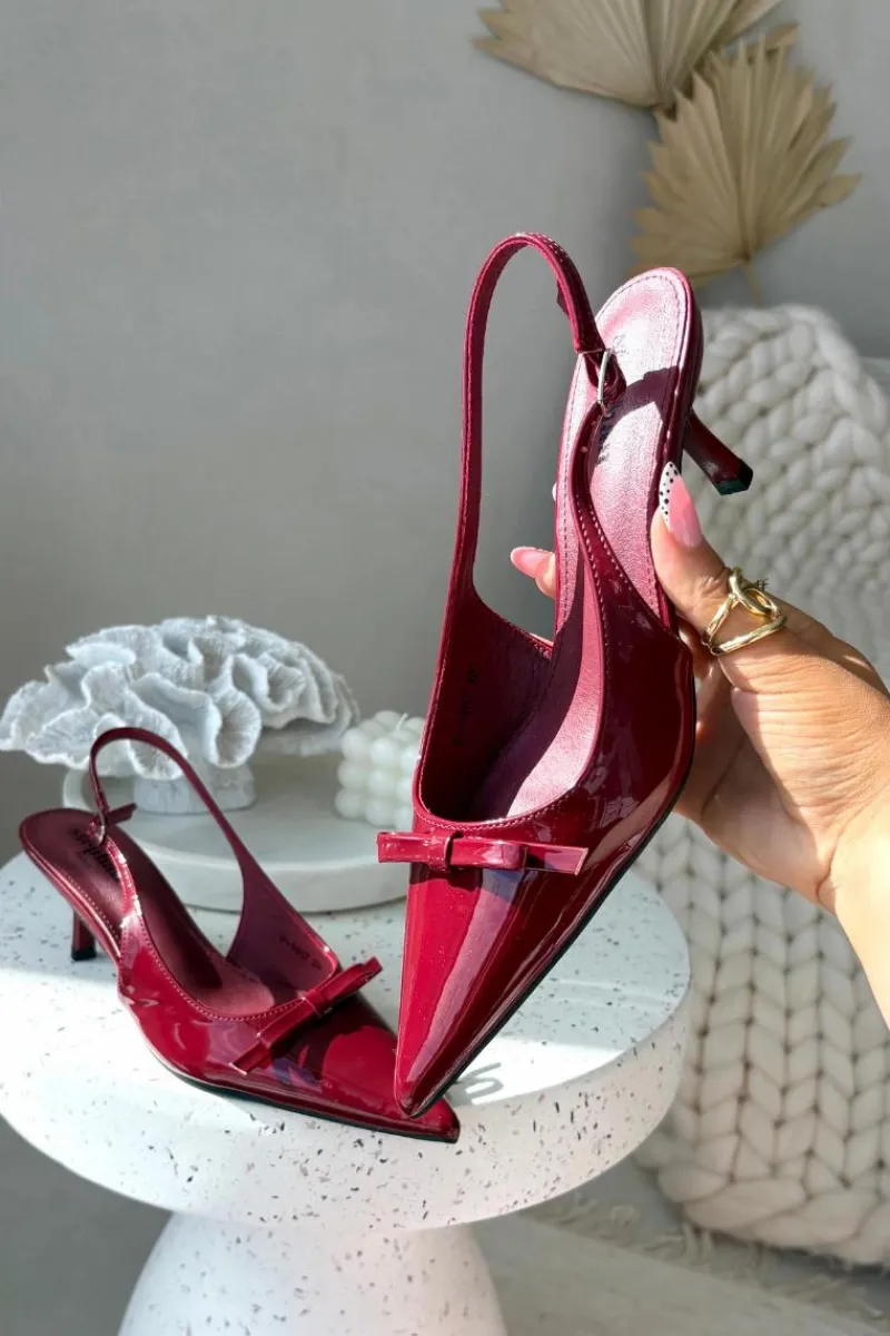 Discount Boto Lakierowane Czółenka Na Szpilce Z Kokardką Bordowe Olvena Czerwony