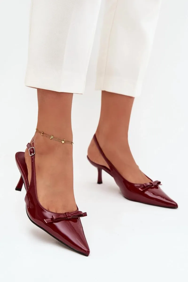 Discount Boto Lakierowane Czółenka Na Szpilce Z Kokardką Bordowe Olvena Czerwony