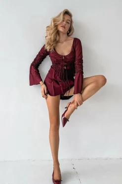 Discount Boto Lakierowane Czółenka Na Szpilce Z Kokardką Bordowe Olvena Czerwony