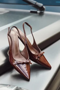 Discount Boto Lakierowane Czółenka Na Szpilce Z Kokardką Bordowe Olvena Czerwony