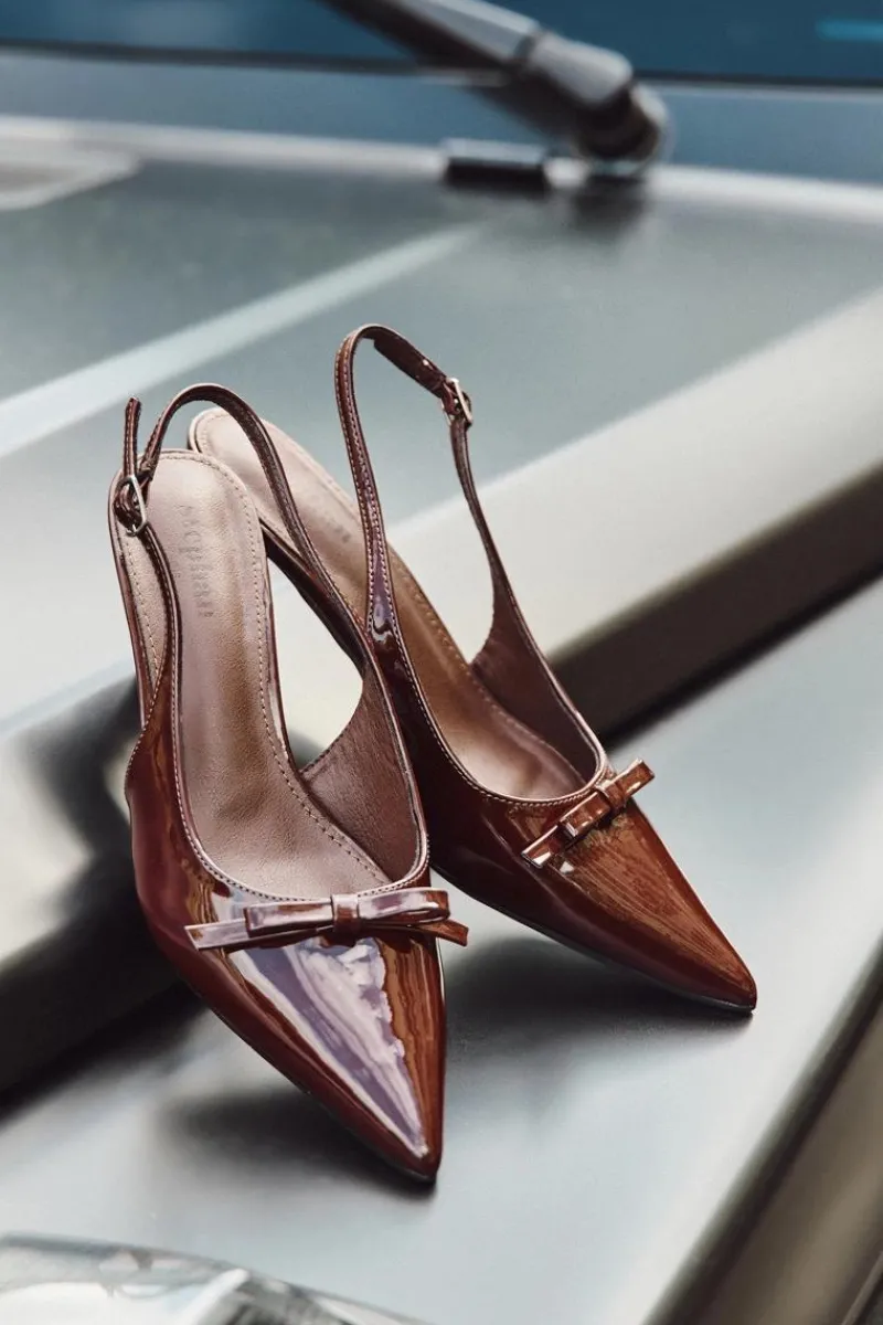 Discount Boto Lakierowane Czółenka Na Szpilce Z Kokardką Bordowe Olvena Czerwony