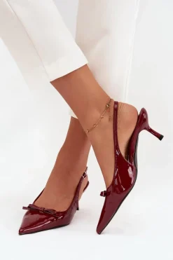Discount Boto Lakierowane Czółenka Na Szpilce Z Kokardką Bordowe Olvena Czerwony
