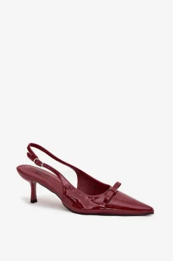 Discount Boto Lakierowane Czółenka Na Szpilce Z Kokardką Bordowe Olvena Czerwony