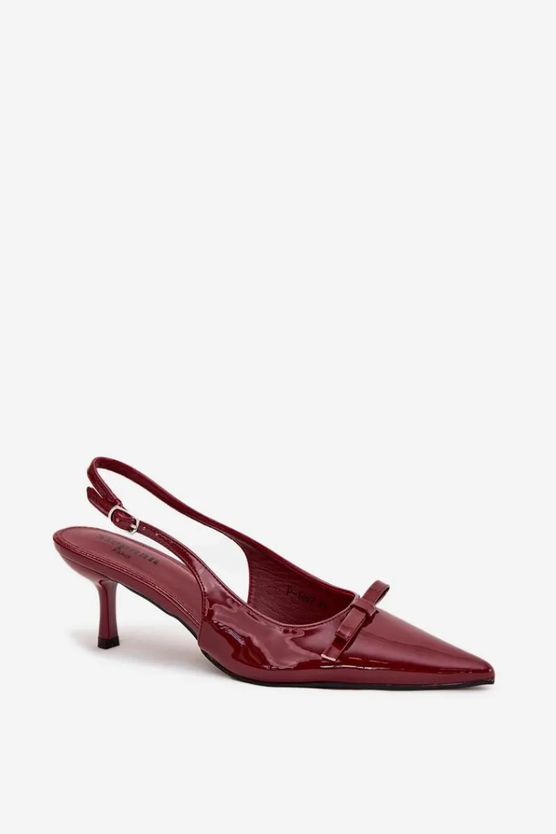 Discount Boto Lakierowane Czółenka Na Szpilce Z Kokardką Bordowe Olvena Czerwony