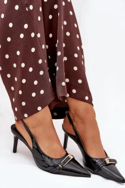 Outlet Boto Lakierowane Czółenka Na Szpilce Ze Złotą Klamrą Czarne Vivae Czarny