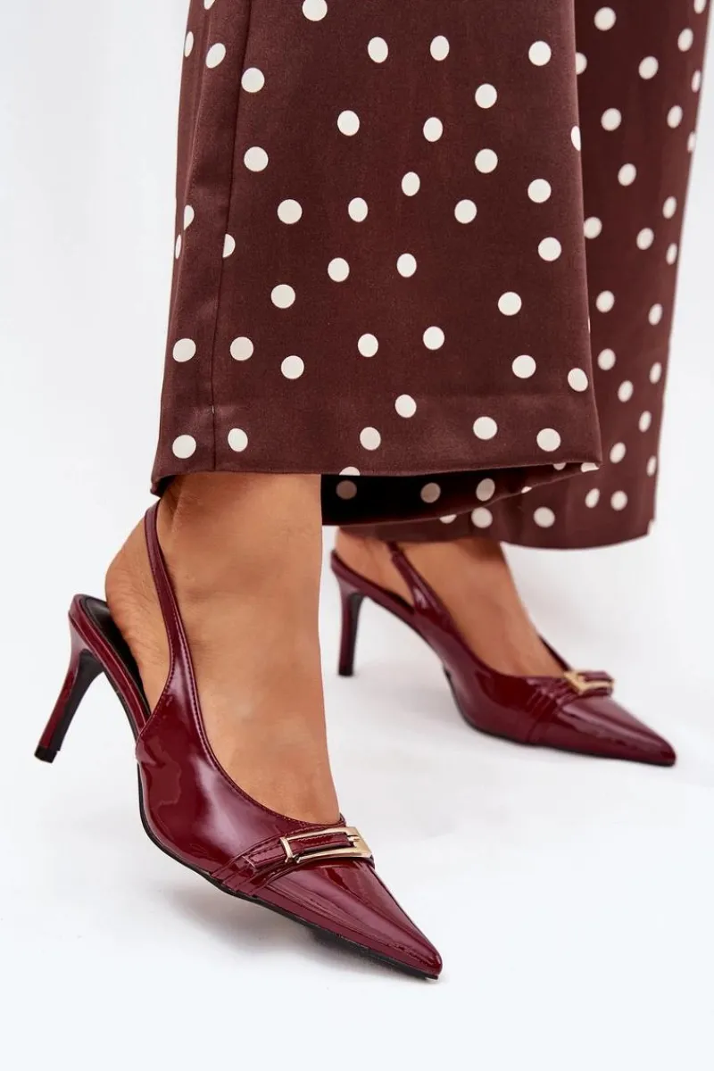 Sale Lakierowane Czółenka Na Szpilce Ze Złotą Klamrą Bordowe Vivae Damskie Szpilki Lakierowane|Czółenka Klasyczne