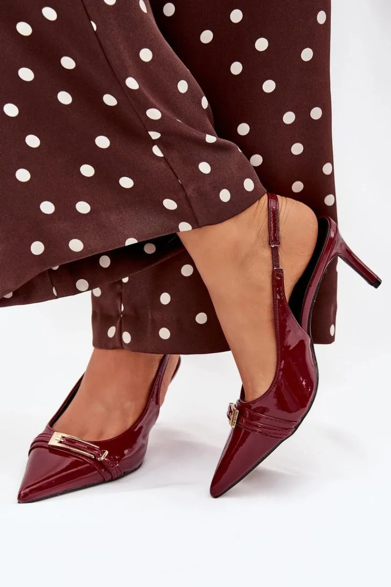 Sale Lakierowane Czółenka Na Szpilce Ze Złotą Klamrą Bordowe Vivae Damskie Szpilki Lakierowane|Czółenka Klasyczne