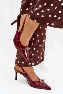 Sale Lakierowane Czółenka Na Szpilce Ze Złotą Klamrą Bordowe Vivae Damskie Szpilki Lakierowane|Czółenka Klasyczne