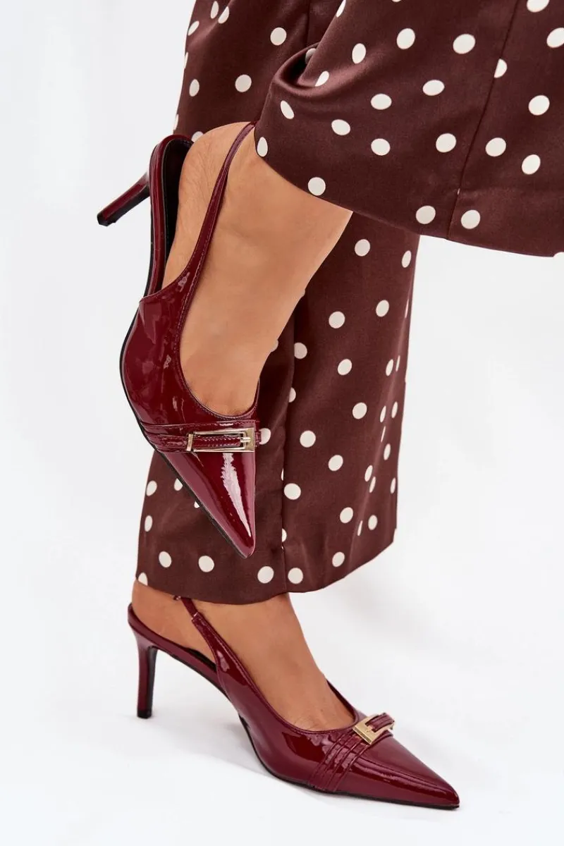 Sale Lakierowane Czółenka Na Szpilce Ze Złotą Klamrą Bordowe Vivae Damskie Szpilki Lakierowane|Czółenka Klasyczne