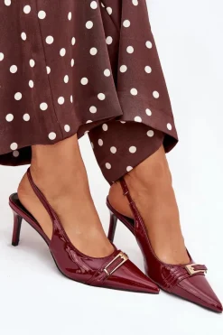 Sale Lakierowane Czółenka Na Szpilce Ze Złotą Klamrą Bordowe Vivae Damskie Szpilki Lakierowane|Czółenka Klasyczne