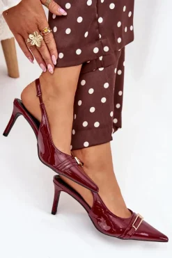 Sale Lakierowane Czółenka Na Szpilce Ze Złotą Klamrą Bordowe Vivae Damskie Szpilki Lakierowane|Czółenka Klasyczne