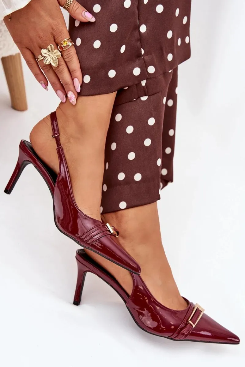Sale Lakierowane Czółenka Na Szpilce Ze Złotą Klamrą Bordowe Vivae Damskie Szpilki Lakierowane|Czółenka Klasyczne