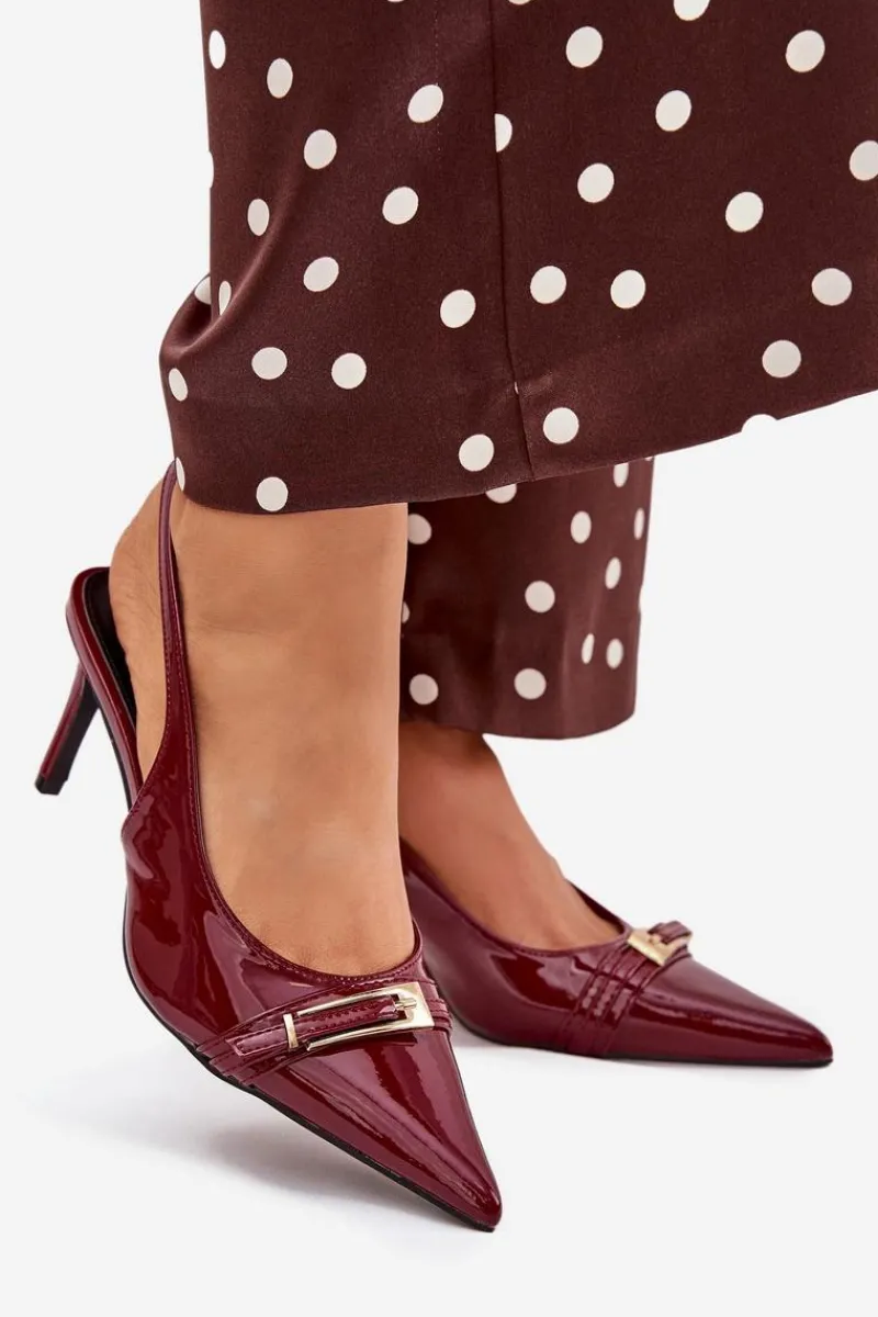 Sale Lakierowane Czółenka Na Szpilce Ze Złotą Klamrą Bordowe Vivae Damskie Szpilki Lakierowane|Czółenka Klasyczne