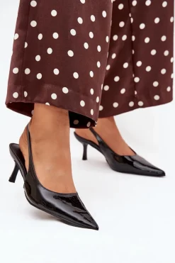 Outlet Lakierowane Czółenka Na Szpilce Z Odkrytą Piętą Czarne Talira Damskie Szpilki Lakierowane|Czółenka Klasyczne