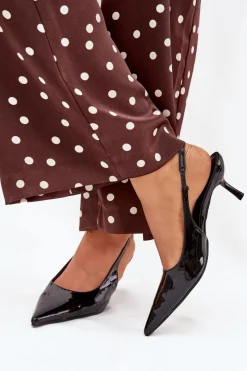 Outlet Lakierowane Czółenka Na Szpilce Z Odkrytą Piętą Czarne Talira Damskie Szpilki Lakierowane|Czółenka Klasyczne