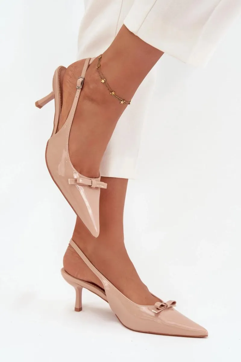 Szpilki Lakierowane|Czółenka Klasyczne>Boto Lakierowane Czółenka Na Szpilce Z Kokardką Nude Olvena Beżowy