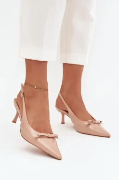 Szpilki Lakierowane|Czółenka Klasyczne>Boto Lakierowane Czółenka Na Szpilce Z Kokardką Nude Olvena Beżowy