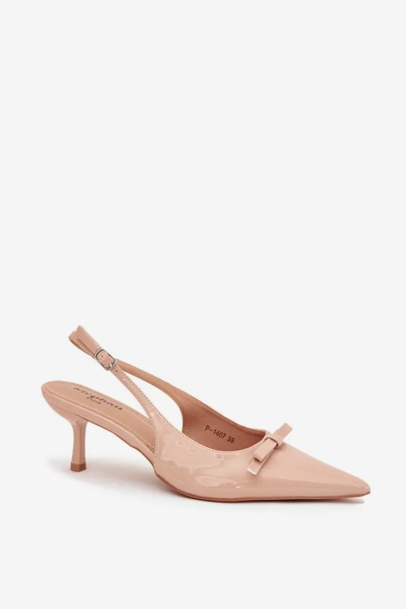 Szpilki Lakierowane|Czółenka Klasyczne>Boto Lakierowane Czółenka Na Szpilce Z Kokardką Nude Olvena Beżowy
